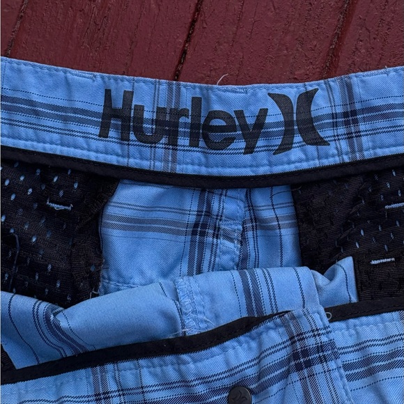 Hurley Nike Dri-Fit 38 Flat Front Chino Blue Plaid Shorts - Picture 7 of 11